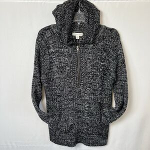 Coldwater Creek Womens Dark Grey Knit Hooded Sweater Kangaroo Pocket Size PXL